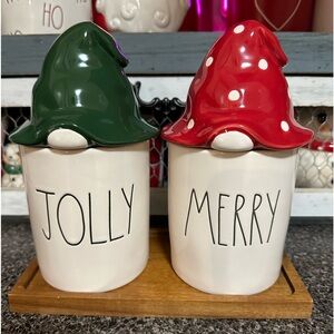 Canisters by Rae Dunn holiday Xmas. These were not made with a seal (bathroom)